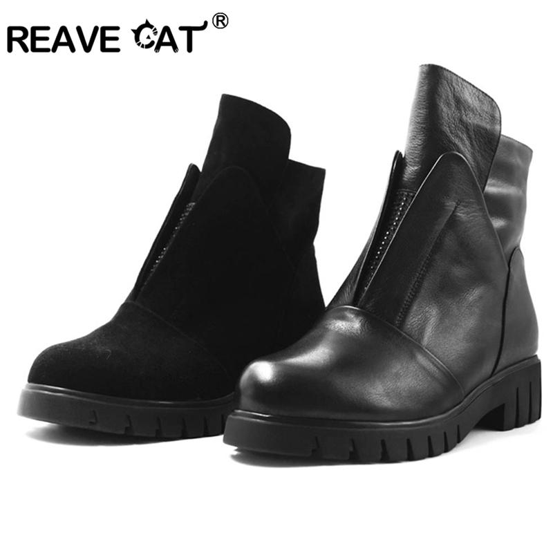 REAVE CAT 2020 New Shoes woman Genuine leather Women's ankle boots Cow leather High quality Zipper Keep warm Fur Round toe E074, Black flock
REAVE CAT 2020 New Shoes woman Genuine leather Women's ankle boots Cow leather High quality Zipper Keep warm Fur Round toe E074, Black flock