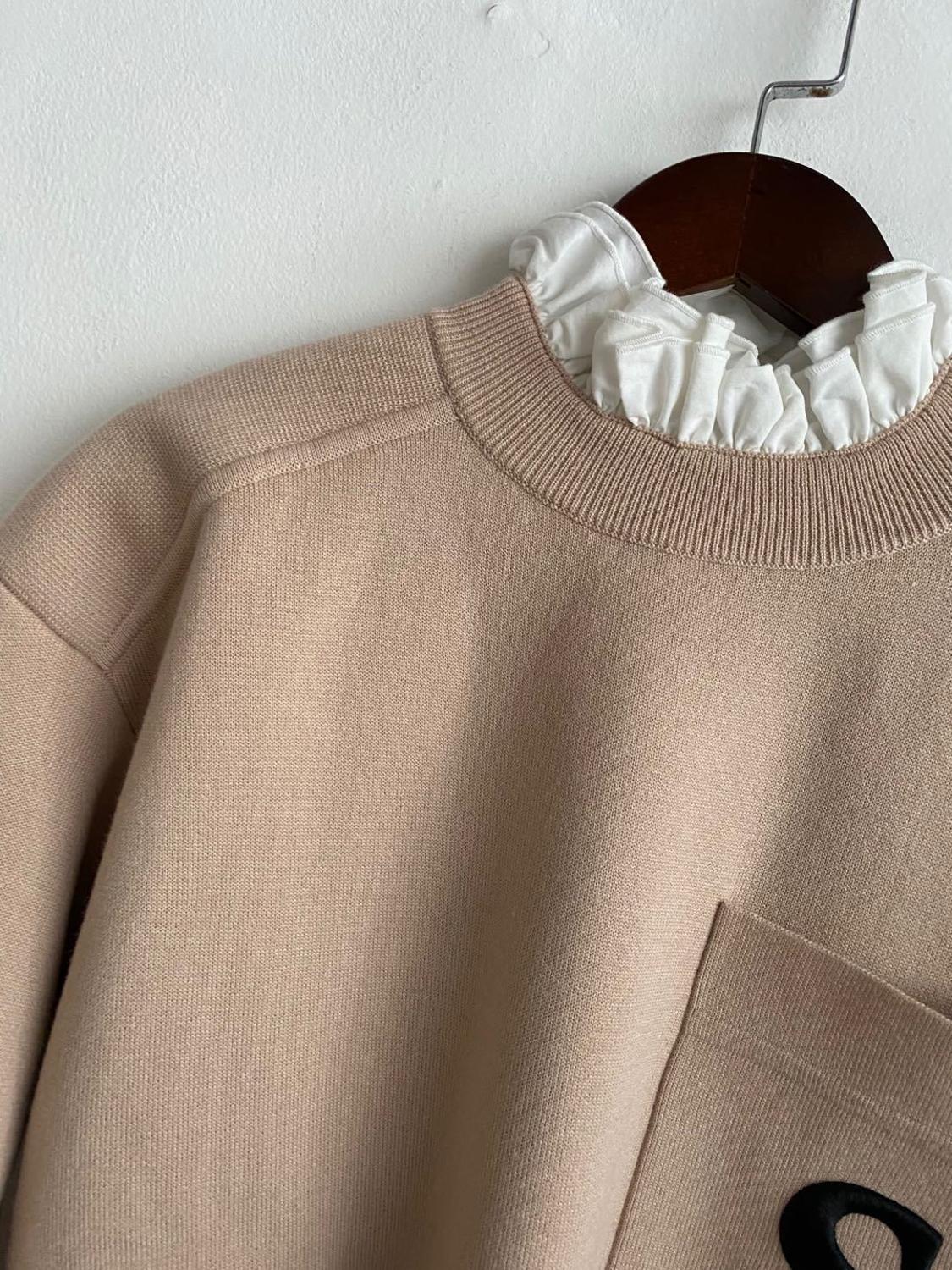 Stitching Ruffles Women Sweater Letter Embroidery Long Sleeve Autumn and Winter New Female Pull 201030wtt