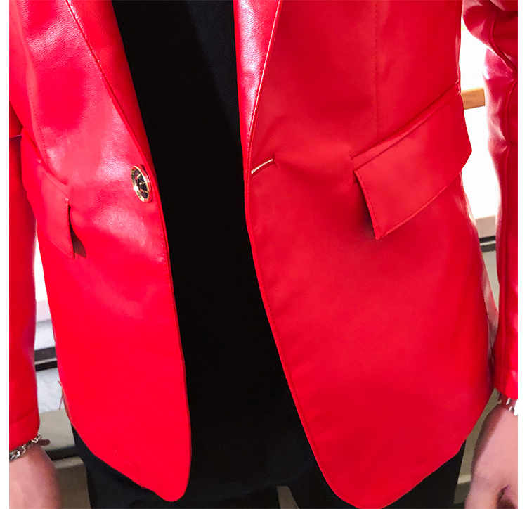 Faux Leather Suit Jacket Men Korean Style Casual Slim Fit Blazer Male Fashion Autumn Suit Coat Chic Singer Stage Blezer Male 201128