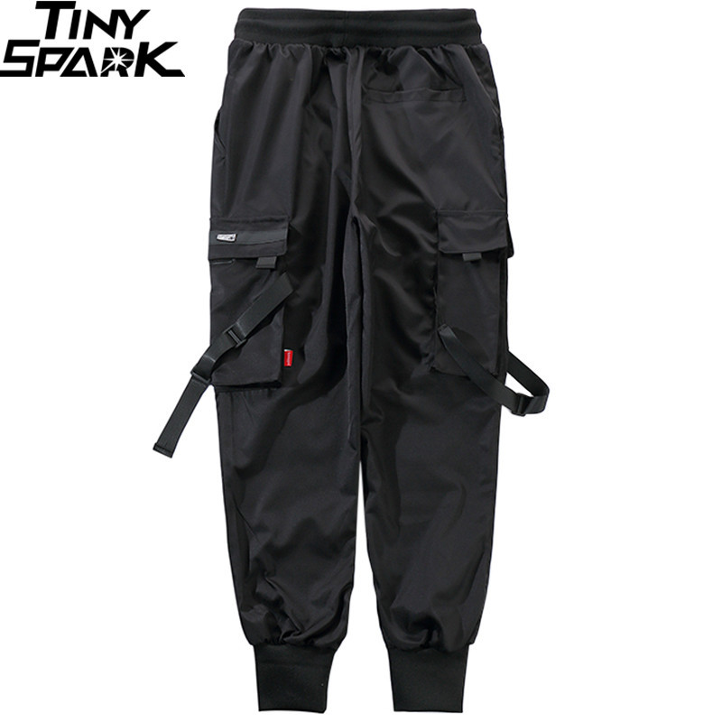 Hip Hop Cargo Pants Pockets Men Streetwear Harajuku Joggers Pants HipHop Swag Ribbion Harem Pants Fashion Casual Trousers 201217