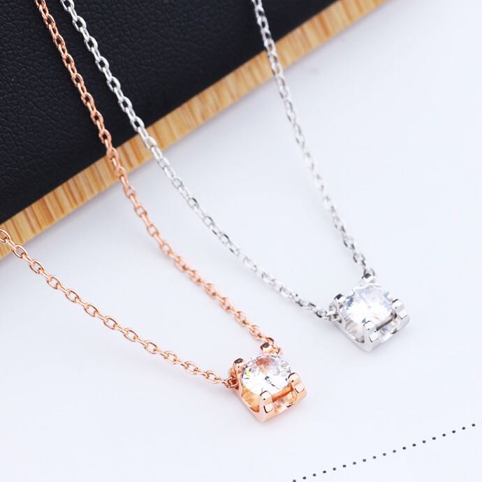 fashion jewelry womens necklace single pendant solitaire white diamond necklaces stainless steel Party Circle Wedding gold chain p