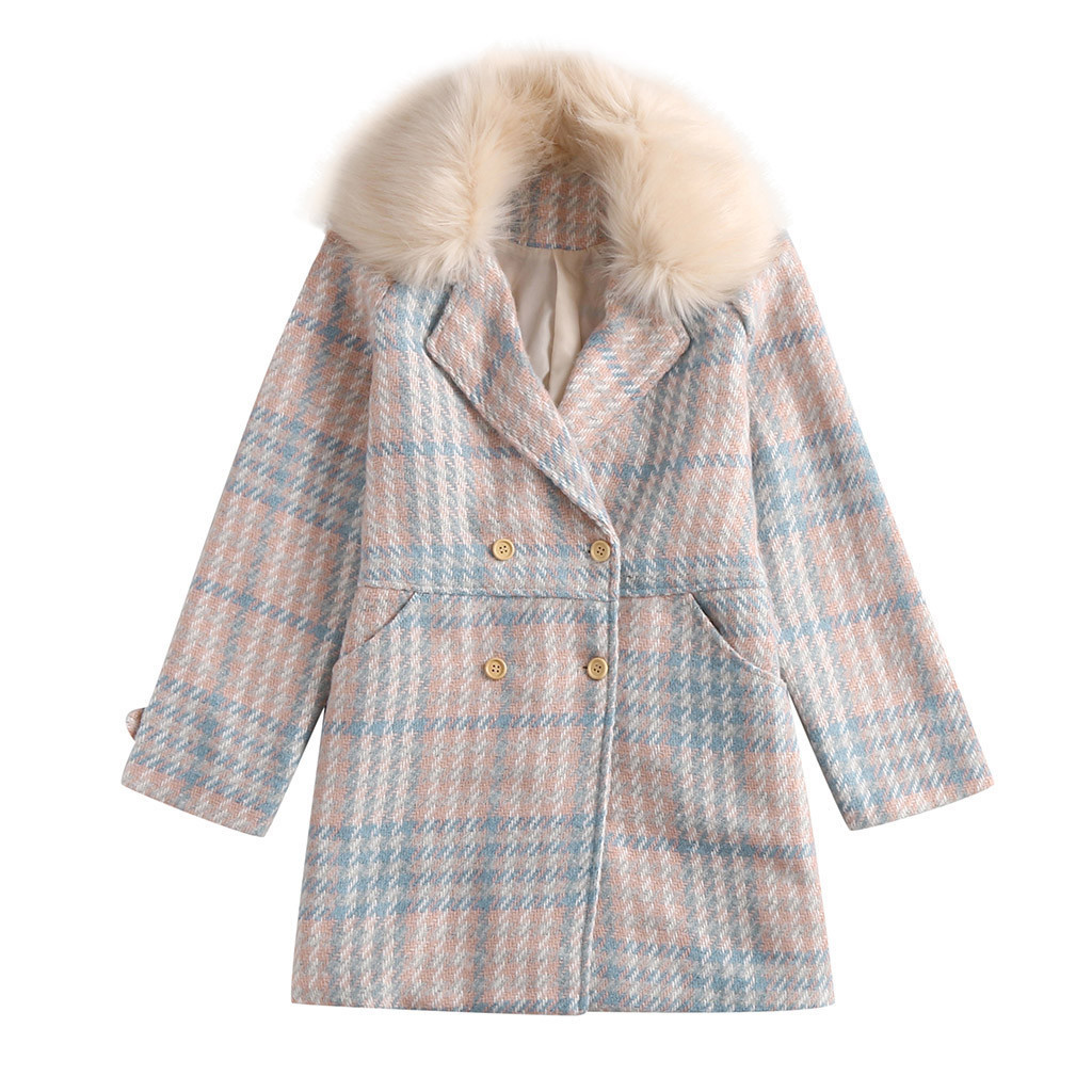 Autumn Winter Clothing Women Plaid Coat Fashion Long Woolen Coat Loose Wool Blends Women Jackets Outerwear Elegant Overcoat 201102
