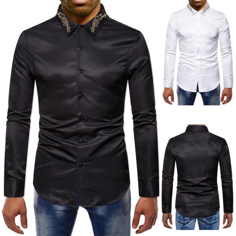 COLDKER Men' slim fit shirts solid pattern turn-down collar blouse for male plus size casual streetwear, White
COLDKER Men' slim fit shirts solid pattern turn-down collar blouse for male plus size casual streetwear, White