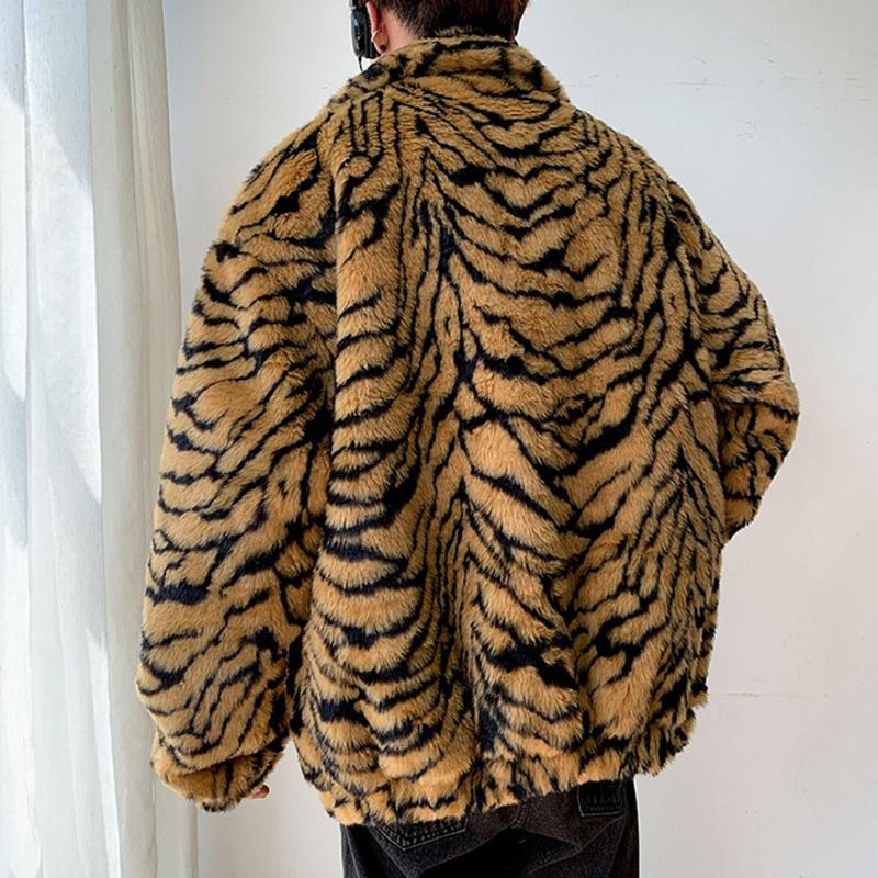 Fashion Men Jacket Designer Luxury Leopard Coat Jacket Winter Thick Fur Outwear Cardigan Casual Loose Warm Outwear Men Clothing