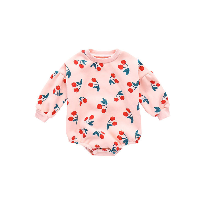2020 New Cute baby Newborn Baby Cherry Girl Clothes Set Long Sleeve Hoddies Romper +headband Clothes Autumn Winter Wear 0-18m Y1221
