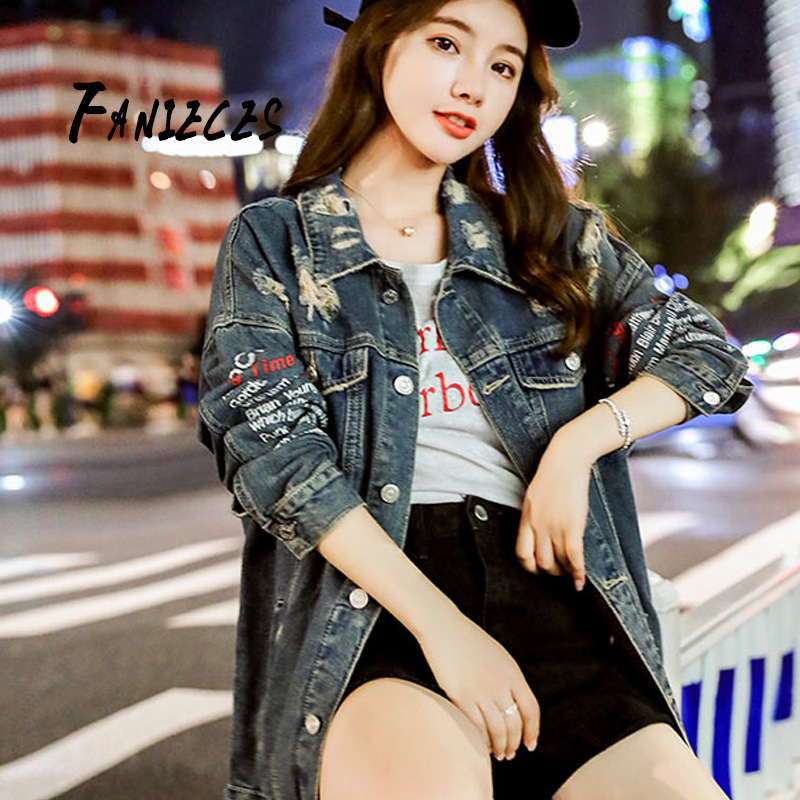 ins women coat autumn red fashion Korean style pocket letter print casual loose denim jackets female mujer bomber jacket 201026