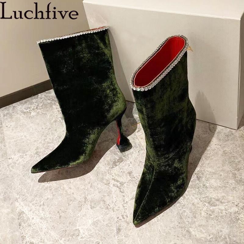 Sexy Pointy toe Ankle Boots Woman Green Velvet Fringe Rhinestones Strange Goblet heel Designer Slip on Boots Autumn Short1, Army green
Sexy Pointy toe Ankle Boots Woman Green Velvet Fringe Rhinestones Strange Goblet heel Designer Slip on Boots Autumn Short1, Army green