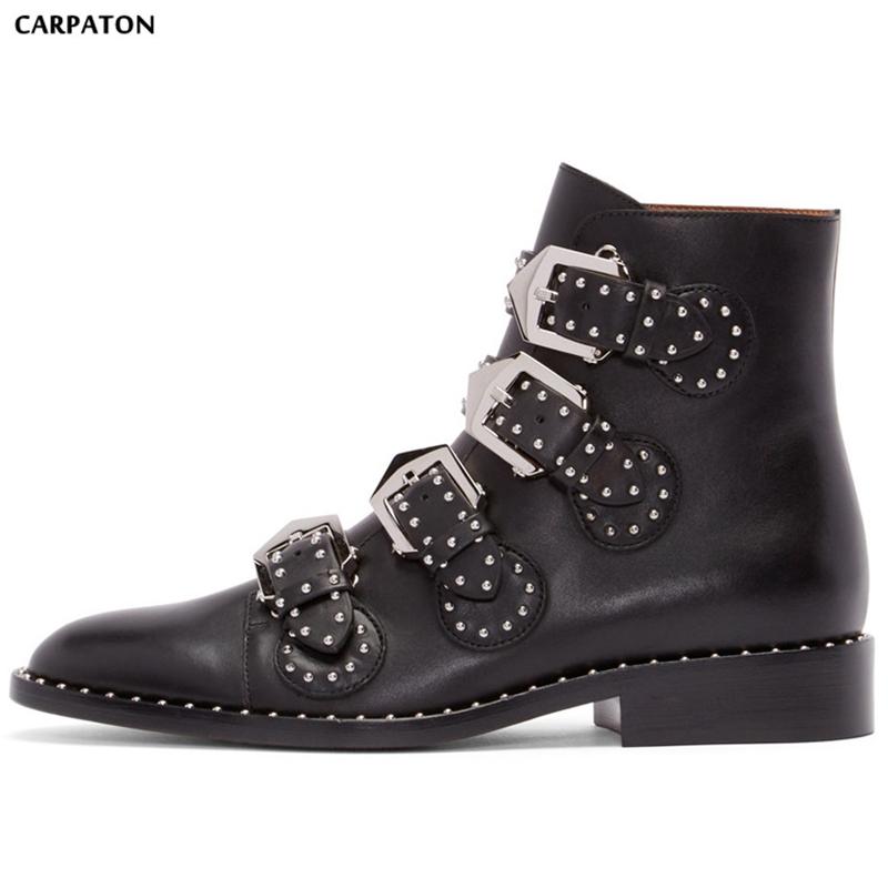 Carpaton 2020 Newest Women Solid Fashion leather bare boots belt buckle Metal decoration rivet model Low-heeled Round-Toe, As picture
Carpaton 2020 Newest Women Solid Fashion leather bare boots belt buckle Metal decoration rivet model Low-heeled Round-Toe, As picture