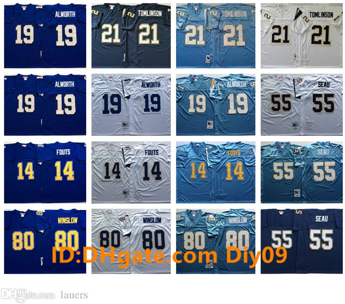Vintage JerseyLosAngelesChargersFootball Jerseys 55 Junior Seau Dan Fouts Lance Alworth Kellen Winslow LaDainian Tomlinson, With sign
Vintage JerseyLosAngelesChargersFootball Jerseys 55 Junior Seau Dan Fouts Lance Alworth Kellen Winslow LaDainian Tomlinson, With sign