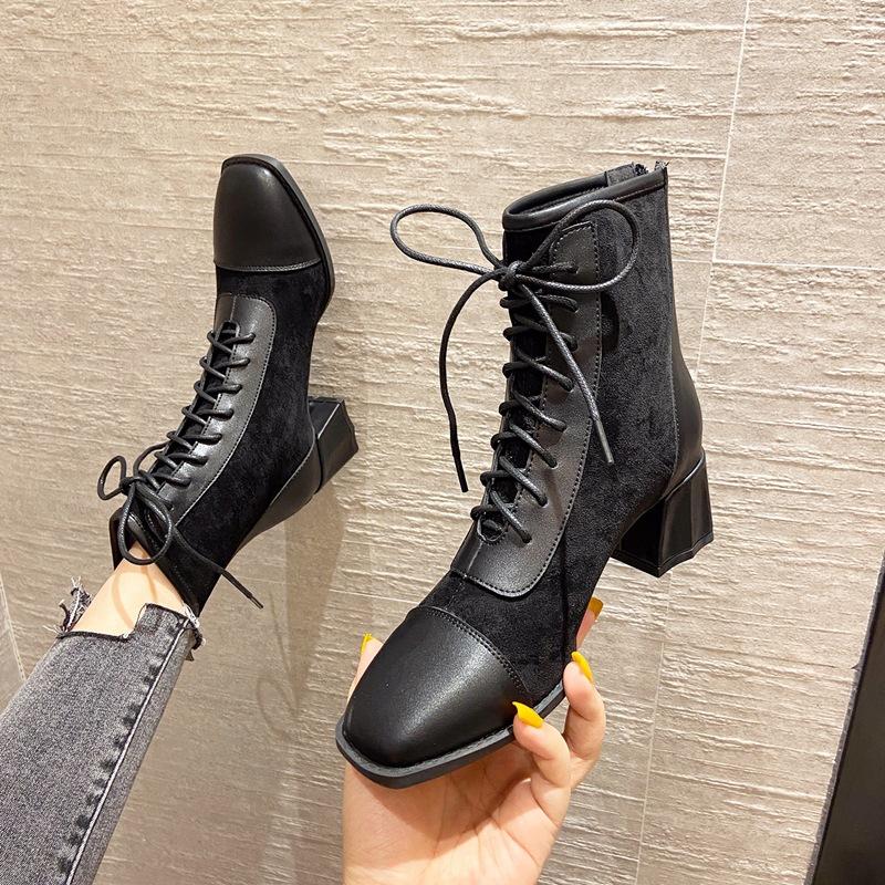Women's Short boots 2021 New Autumn Winter mid-heel boots Square toe Thick heel lace-up women, Black
Women's Short boots 2021 New Autumn Winter mid-heel boots Square toe Thick heel lace-up women, Black