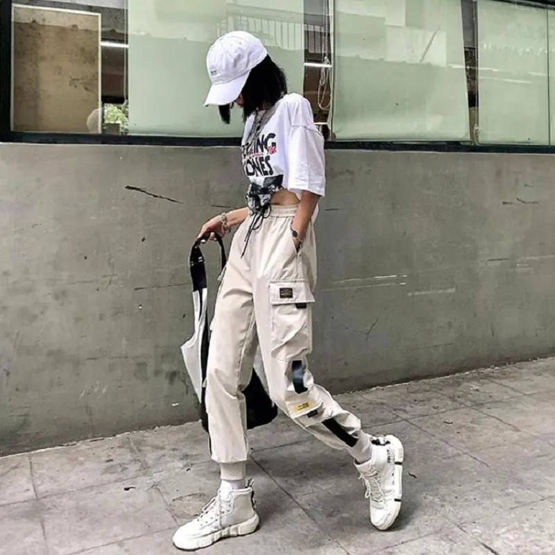 QWEEK Cargo Harem Pants Women Harajuku Japanese Streetwear Joggers Pants Women Plus Size Casual Sweatpants Loose Pants Fashion 201228