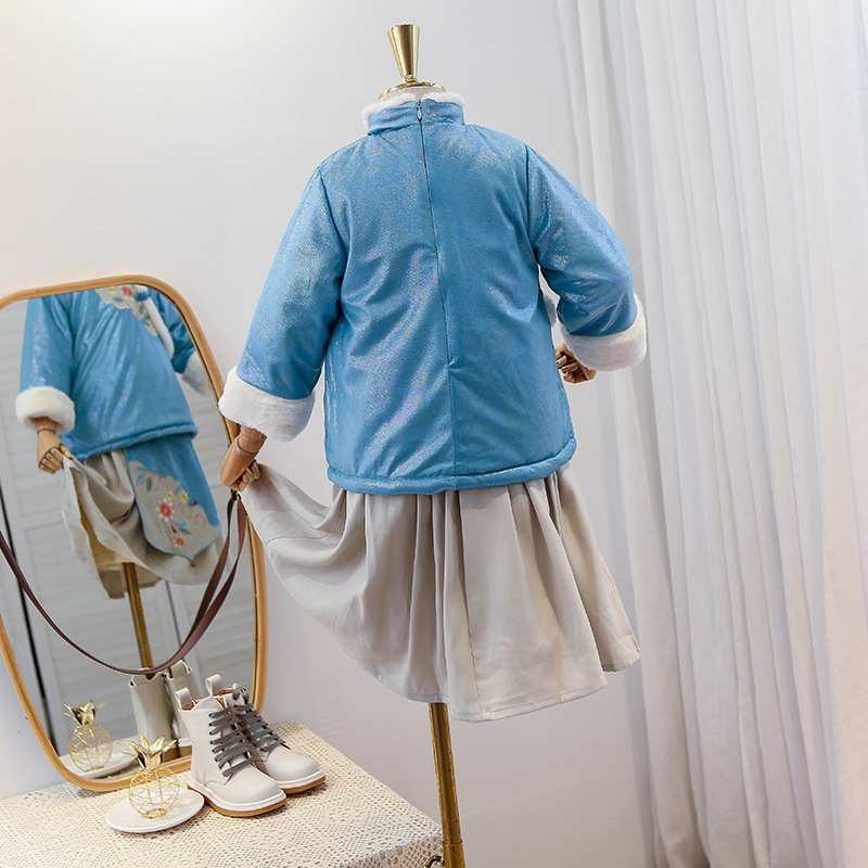 2020 winter new girls'thickened warm two-piece Chinese style Tang suit children's annual clothing Y1117