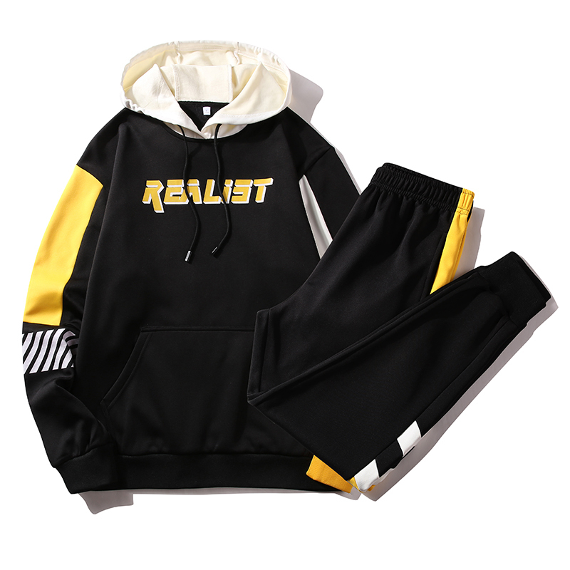 Men's Streetwear Tracksuit New Hip Hip Sweat Suit Men Patchwork Hoodies Sweatpants 2 Piece Set Fashion Men Printed Clothing 201124