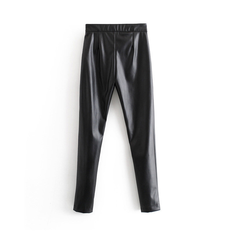 Aachoae Women Stylish PU Faux Leather Stretch Pants Solid High Waist Ladies Pencil Trousers Full Length Streetwear Bottoms 201109