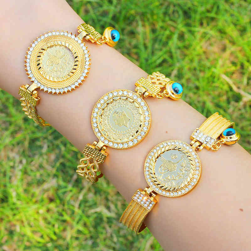 Dubai Bangles Ethiopian Islamic Muslim Bangles African Oman Jewelry Arab Middle East Twisted Turkish Coin Bracelet for Women 220117