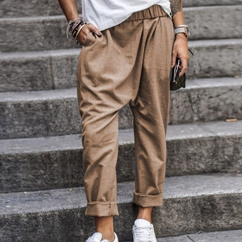Women Cotton Blend Pants Oversized Autumn Casual Pant Loose Lady Cotton Pant Solid Color Female Harem Pants 201111