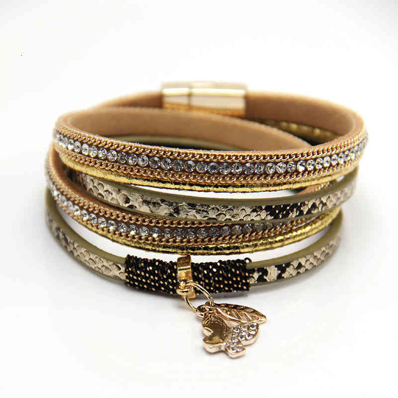 Bangle Charm Bracelets Hand Woven Butterfly Pendant Multi Layer Alloy Magnet Clasp Jewelry