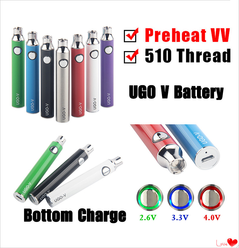 UGO V 650 900mAh Variable Voltage Battery Ego EVOD Micro USB Pass through Bottom Charge 510 thread Vape Preheat VV Battery
UGO V 650 900mAh Variable Voltage Battery Ego EVOD Micro USB Pass through Bottom Charge 510 thread Vape Preheat VV Battery