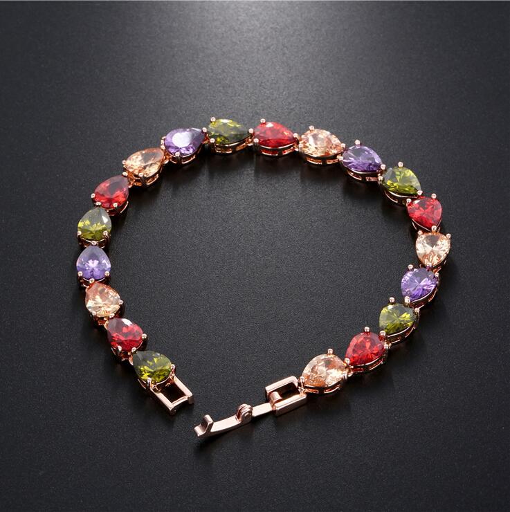 Dia - CZ Bracelet with Gold Water Drop Pear Cut Cubic Zirconia Wedding Bracelet, Rose Classics Jewelry Gift Free shipping