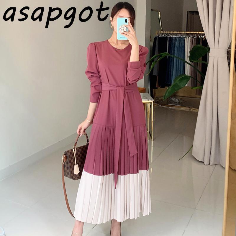 Casual Dresses Asapgot Fashion Chic Elegant French O Neck Loose Lace Up Waist Hem Hit Color Stitching Pleated Dress Long Office Lady Slim, Black;gray 
Casual Dresses Asapgot Fashion Chic Elegant French O Neck Loose Lace Up Waist Hem Hit Color Stitching Pleated Dress Long Office Lady Slim, Black;gray