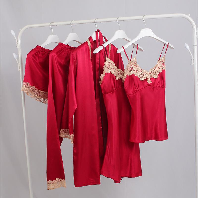Women 5PCS Sleepwear Satin Pajamas Set Soft Pijama Suit Female Casual Nightwear Kimono Bathrobe Gown Sexy Lace Trim Sleep Set, Champagne
Women 5PCS Sleepwear Satin Pajamas Set Soft Pijama Suit Female Casual Nightwear Kimono Bathrobe Gown Sexy Lace Trim Sleep Set, Champagne
