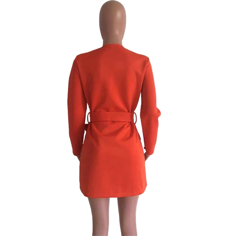Echoine Elegant Orange Blazer Dress Autumn Winter Mini Dress with Belt OL office ladies Business Work Wear Sexy Club Outfits T200707