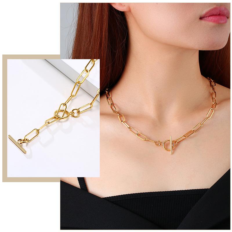 Chic Rectangle Chain Necklaces for Women,Gold Tone Stainless Steel Paperclip Link Choker with Toggle Clasp, Party Gifts for Her
Chic Rectangle Chain Necklaces for Women,Gold Tone Stainless Steel Paperclip Link Choker with Toggle Clasp, Party Gifts for Her