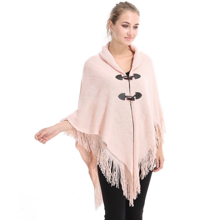 Fashion Women Poncho Tassel Woman Pashmina Horn Buttons Shawls Scarf Female Loose Ponchos Wrap Wool Cape Women Shawls 201214