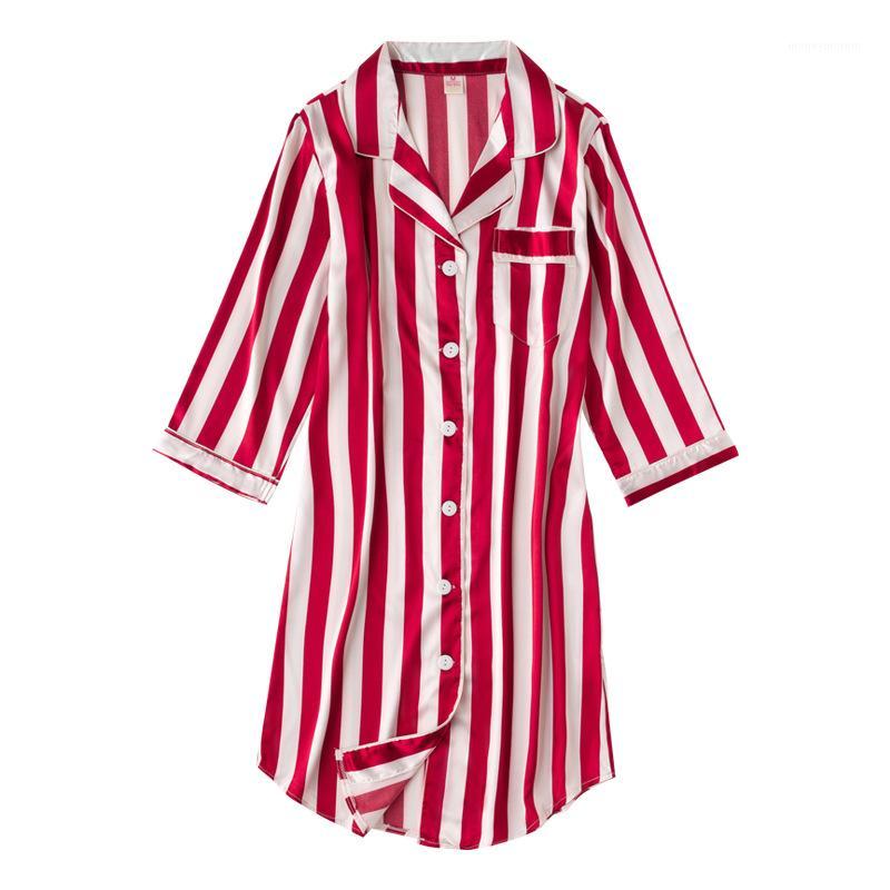 Sexy Three Quarter Sleeve Summer Silk Fashion Home Service Nightdress Ladies Striped Printing Simulation Silk Cardigan Nightgown1, Black
Sexy Three Quarter Sleeve Summer Silk Fashion Home Service Nightdress Ladies Striped Printing Simulation Silk Cardigan Nightgown1, Black