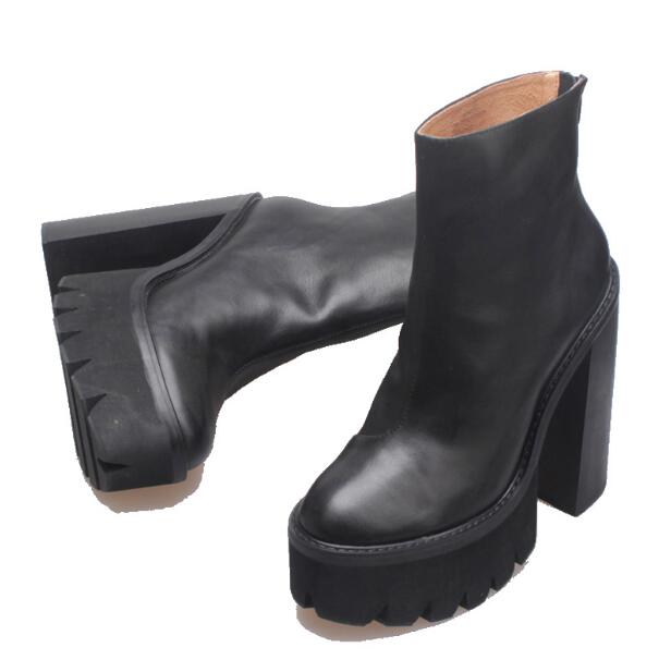 

Hot Sale-Woman Genuine Leather Jeffrey Mulder Booties Black Fashion Catwalk Campbell Mulder Platform Heel Boots New Shoes