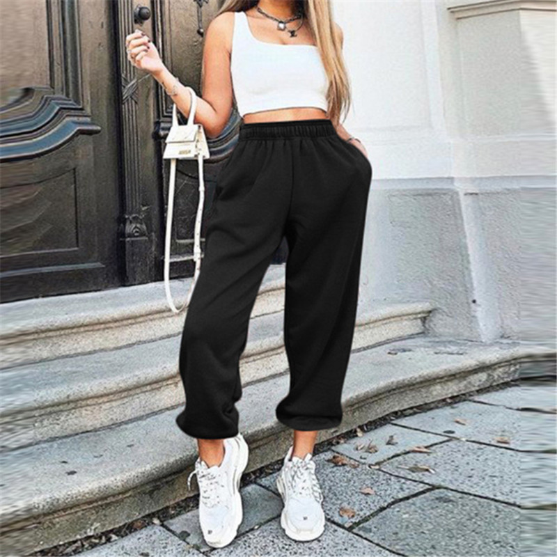 Women Active Sweatpant High Waist Sporty Gym Athletic Fit Fleece Jogger Solid hip hop cool Pants Lounge Trousers 201106