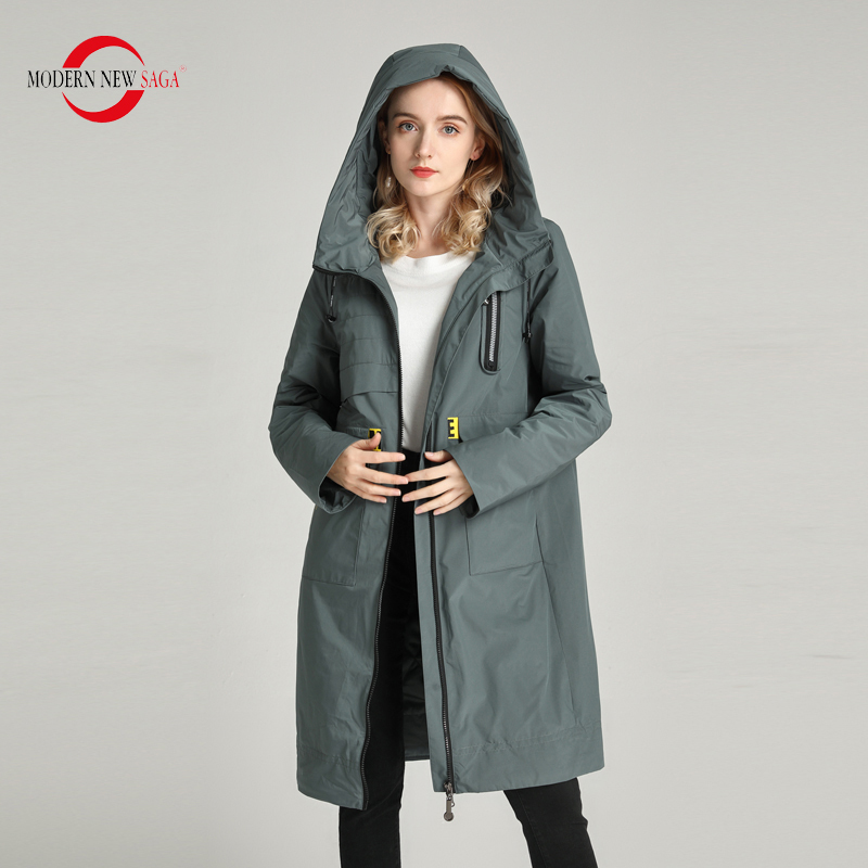 MODERN SAGA Women Coat Spring Long Jacket Hooded Casual Cotton Padded Jacket Autumn Women Long Parka Coats Plus Size 201125