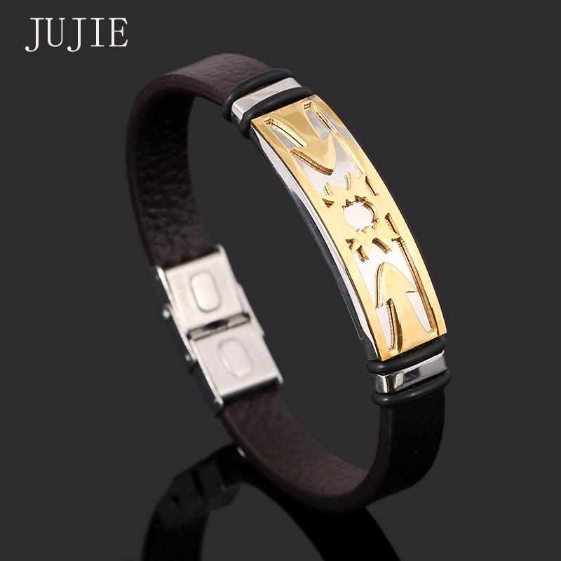JUJIE Bracelets For Women 2020 Stainless Steel Bracelets Bangles Gold Color Sun Pattern Leather Bracelet Metal Cuff Men
JUJIE Bracelets For Women 2020 Stainless Steel Bracelets Bangles Gold Color Sun Pattern Leather Bracelet Metal Cuff Men