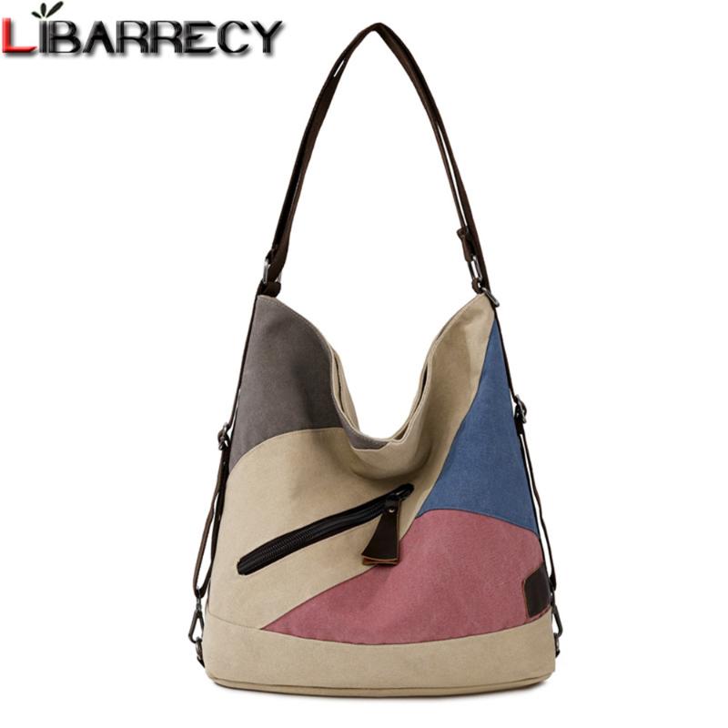 

Contrast Color Women Shoulder Bag Multi Function Canvas Handbag Vintage Simple Shopper Bag Ladies Large Capacity Travel Bags Sac, Brown