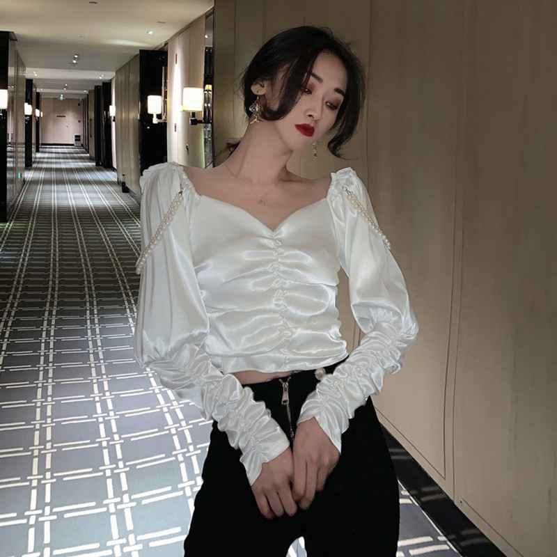 2021 Long-sleeved, Long-sleeved Female Shirts New Skinny Retro V-neck Solid Color Clubwear Tops Square Neck Pearls Shinpliny Blouse 1XKZ, White
2021 Long-sleeved, Long-sleeved Female Shirts New Skinny Retro V-neck Solid Color Clubwear Tops Square Neck Pearls Shinpliny Blouse 1XKZ, White