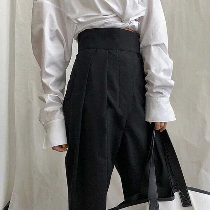 TWOTWINSTYLE Ruched Women's Trousers Elastic High Waist Pocket Loose Harem Long Pants Female Autumn Streetwear Fashion New 201106