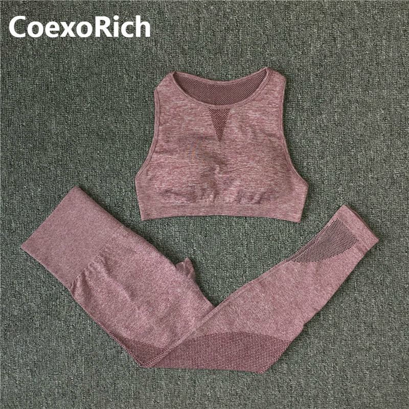 Women Gym Sport Suit 2 Piece Sleeveless Seamless Fitness Sports Yoga Set High Waist Padded Workout Clothes Crop Tank Top Vest T200825