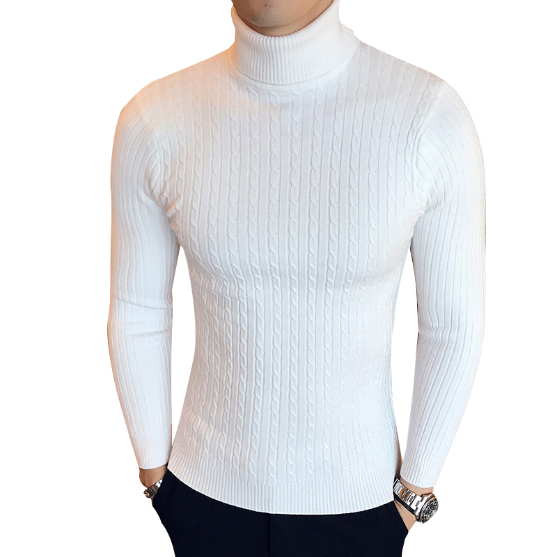 Male Sweater Winter Pullover Turtle Neck Men's Jumper White Mens Knitwear Pull Homme Turtleneck Men Sweater Christmas Cotton Y1 T200402