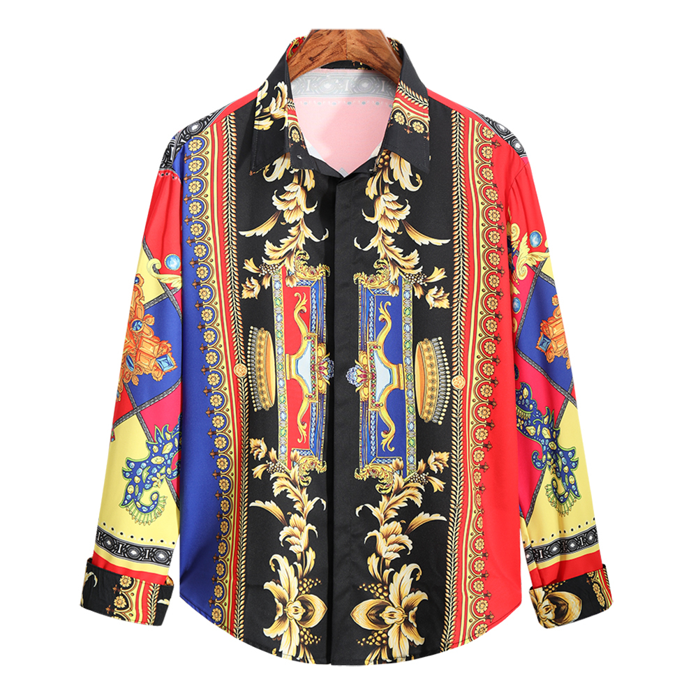 Casual Blouse Homme Baroque Banquet Shirt Paisley Black Gold Men Shirt Luxury Korean Mens Long Sleeve Print Shirts Men Slim Fit X1218