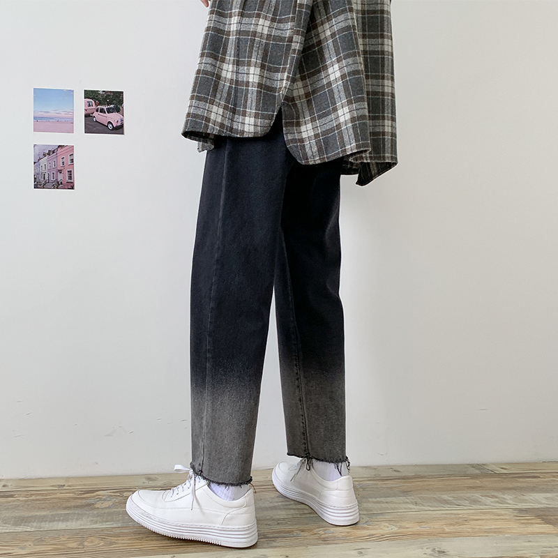 Autumn Men's Gradual Change Color Baggy Homme Jeans Cargo Pocket Mens Trousers Bf Wind Fashion Loose Casual Pants S-2XL 201123