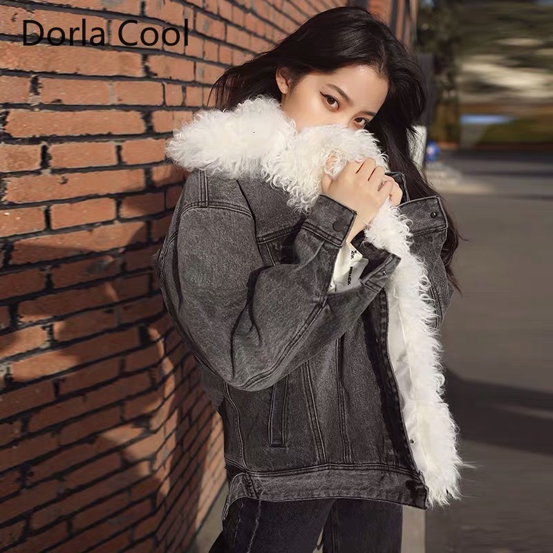 New Girl' Personality Streetwear Denim Sheep' Leather Jackets Turtleneck Trimming Women' Warm Coat Outerwear Wool Jacket Vx27, Dark grey
New Girl' Personality Streetwear Denim Sheep' Leather Jackets Turtleneck Trimming Women' Warm Coat Outerwear Wool Jacket Vx27, Dark grey