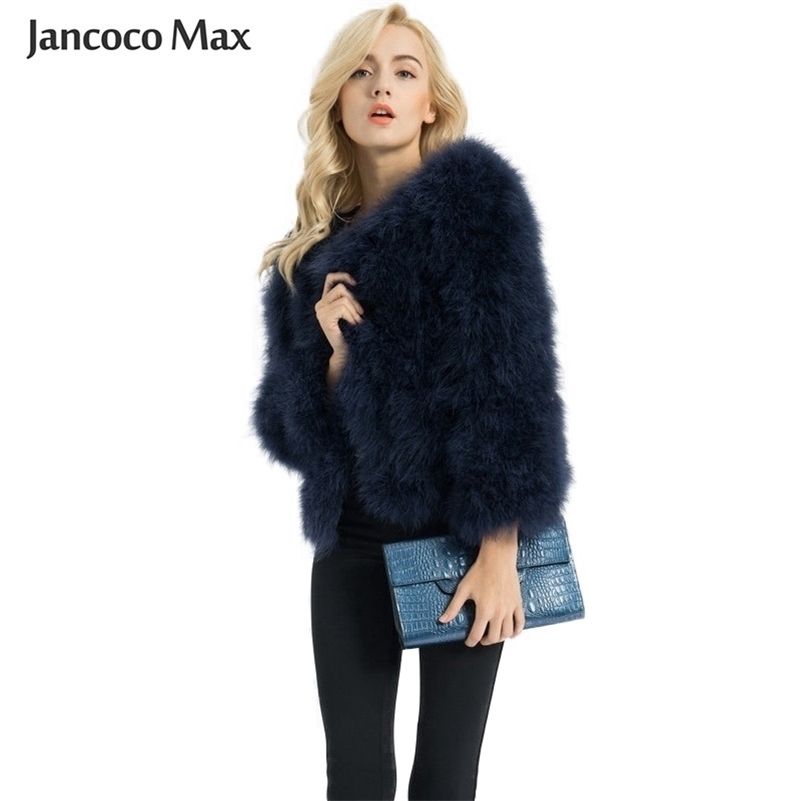 Women Fashion Fur Coats Winter Real Ostrich Fur Jackets Natural Turkey Feather Fluffy Outerwear Lady S1002 201103