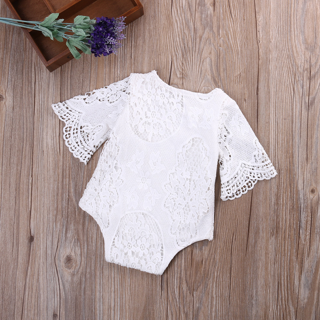 Summer Baby Girls White Ruffles Sleeve Lace Romper Infant Baby Elegant Lace Jumpsuit Clothes Sunsuit Outfits 201027