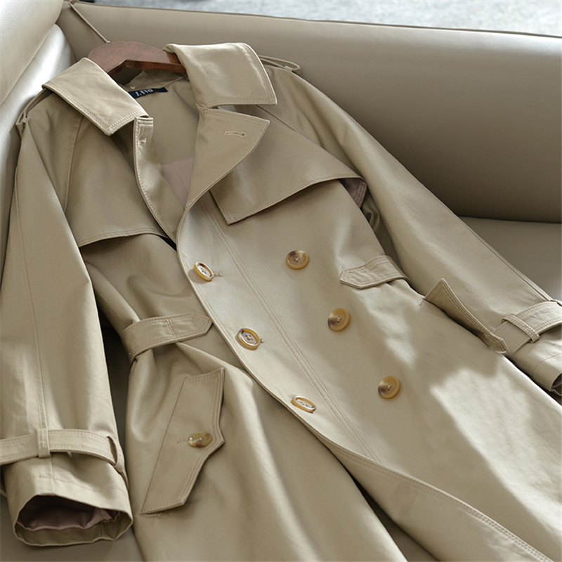 Khaki Long Trench Coat Women Spring Autumn New Korean Clothes Fashion Slim Double Breasted Windbreaker Women Overcoat H256 T200811