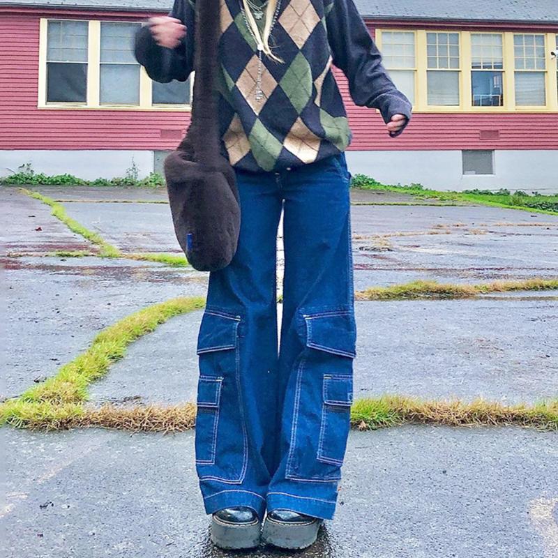 Missnight Baggy Jeans Cargo Pants Denim Jeans Woman High Waist Baggy Women Flare Pants Big Pockets Streetwear Vintage, Blue
Missnight Baggy Jeans Cargo Pants Denim Jeans Woman High Waist Baggy Women Flare Pants Big Pockets Streetwear Vintage, Blue