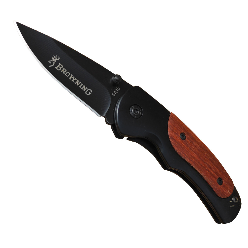 Hot sales Small FA15 Browning Knife Stainless Steel Black Blade Folding Knife KeyChain Wood Handle Outdoor EDC Camping Knife
Hot sales Small FA15 Browning Knife Stainless Steel Black Blade Folding Knife KeyChain Wood Handle Outdoor EDC Camping Knife