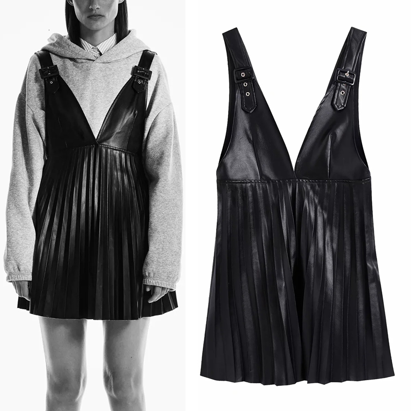 2021 New Faux Leather Black Pleated Women Vintage Pinafore v Neck Mini Skirt Woman Adjustable Straps a Line Skirts 53wl
2021 New Faux Leather Black Pleated Women Vintage Pinafore v Neck Mini Skirt Woman Adjustable Straps a Line Skirts 53wl