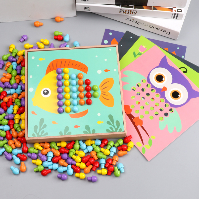 Early education mushroom nail puzzle big particle beads children assembly board children's Park Corner small class toys
Early education mushroom nail puzzle big particle beads children assembly board children's Park Corner small class toys