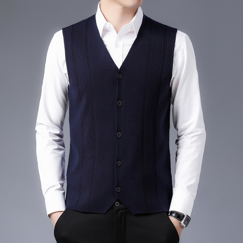 QUANBO Autumn Winter Mens Top Quality Sheep Wool VNeck Sweater Vest Fashion Casual Thin Solid Color Sleeveless Vest 201125