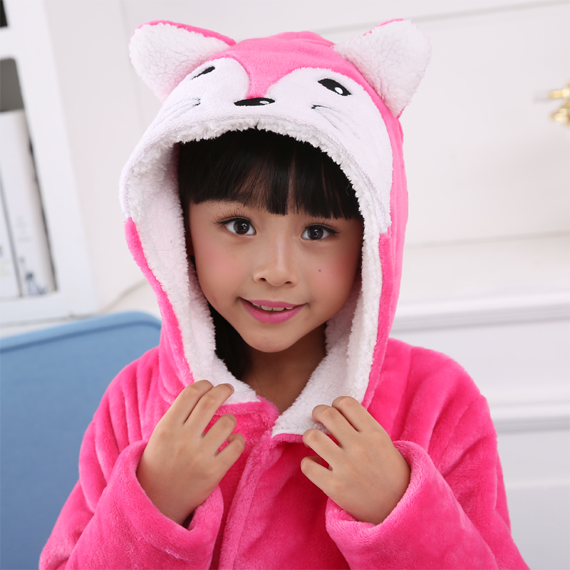 Winter Warm Dressing Gown Kids Animal Baby Bathrobe Flannel Children Bathgrowns Bathrobes Rabbit Hooded Bath Robe for Girls LJ201216